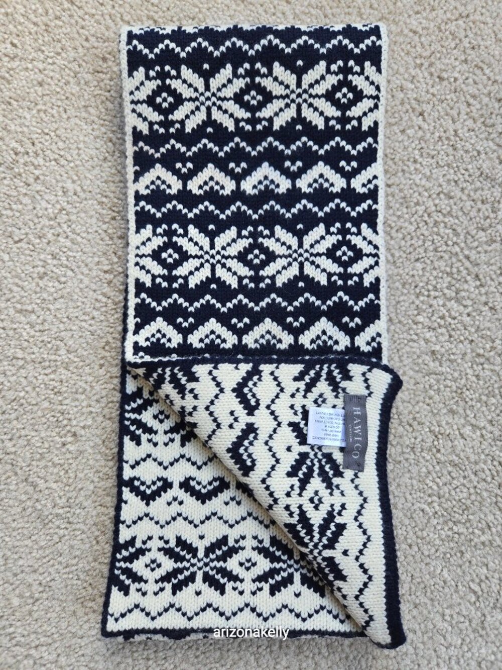 Hawico Wool/Cashmere Thick Knit Scarf Hearts & Snowflakes Luxury Scotland - Picture 12 of 16